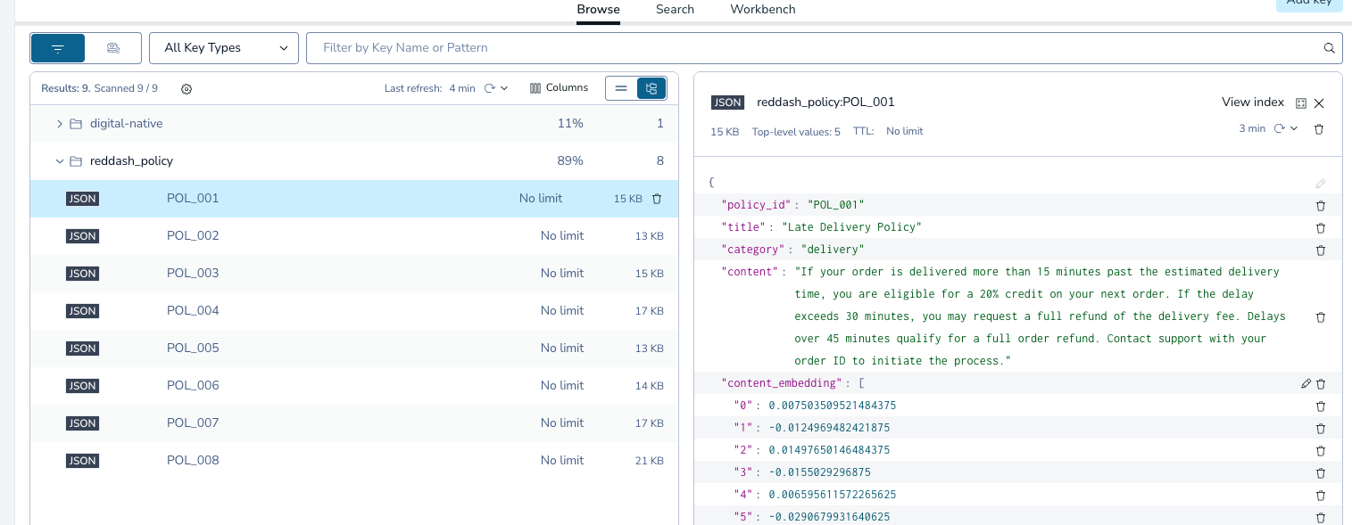 Redis Insight browse